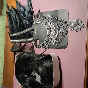 Moira Rose costume wig, choker, feathers, sunglasses The Crow Halloween